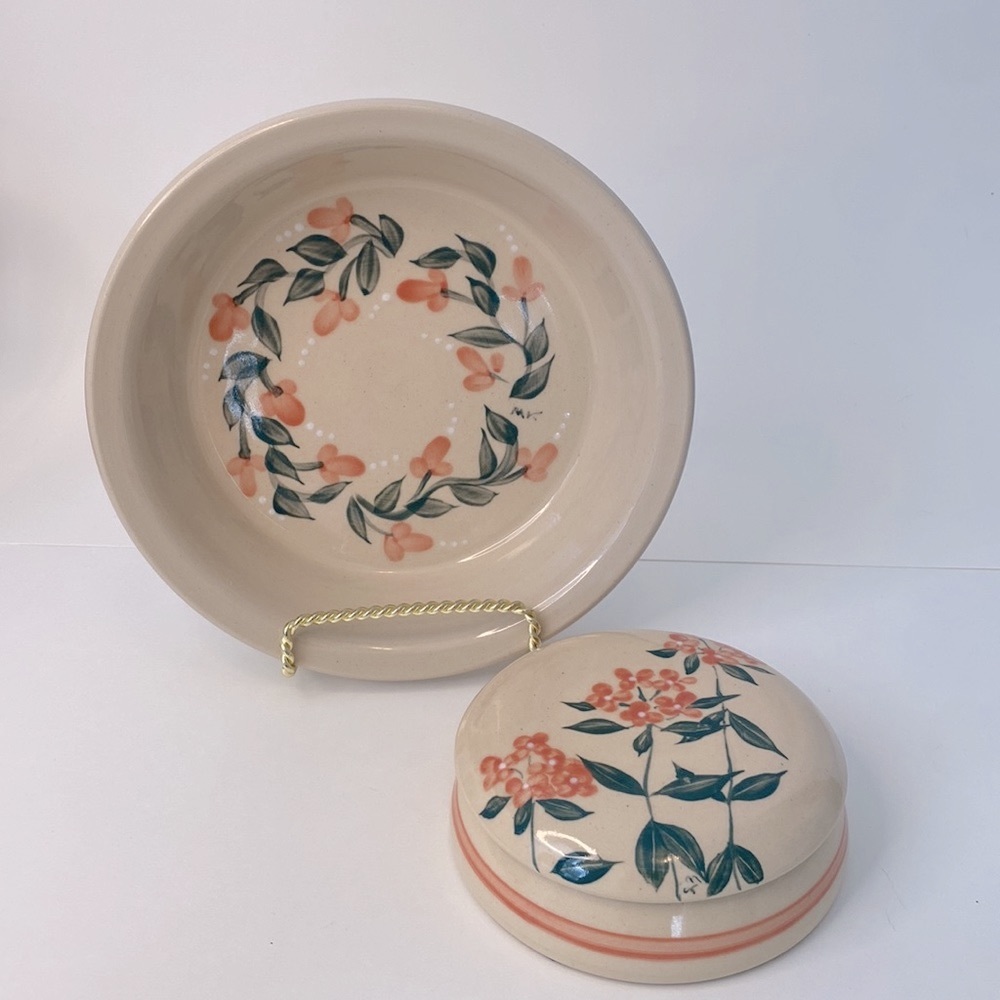 Kovack pottery bowl and trinket dish with lid Seagrove NC 3 piece signed
